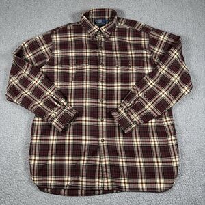 Polo Ralph Lauren Stanfield Work Shirt Mens Large Red Plaid Flap‎ Pockets Loop